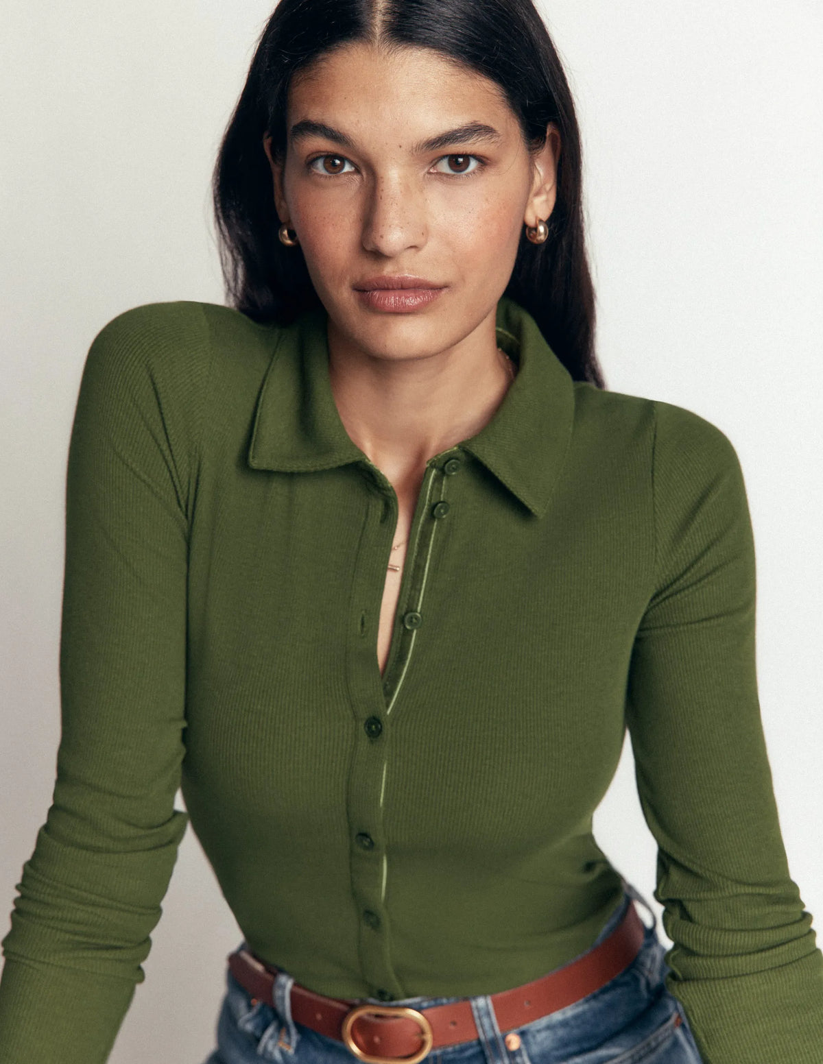 Jersey Velvet Ribbed Shirt-Forest Green