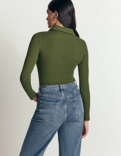 Jersey Velvet Ribbed Shirt-Forest Green