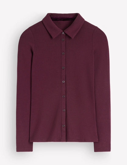 Jersey Velvet Ribbed Shirt-Dark Cherry