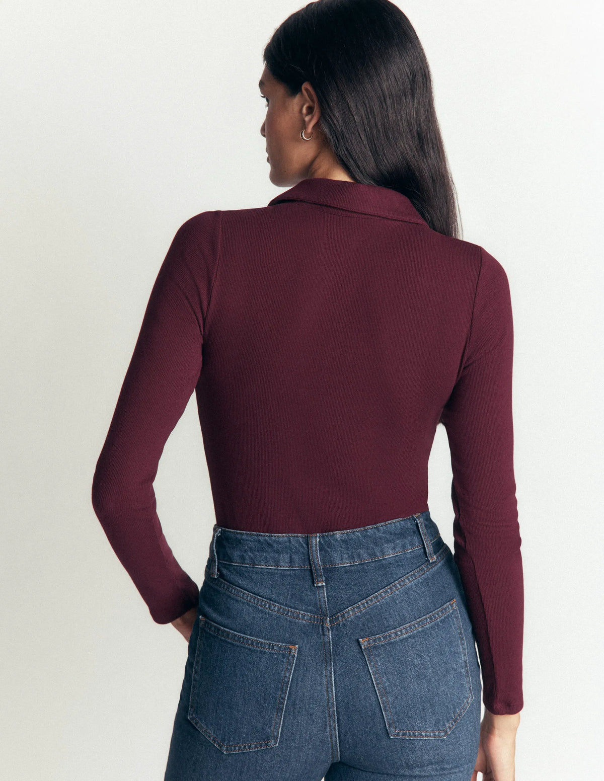 Jersey Velvet Ribbed Shirt-Dark Cherry