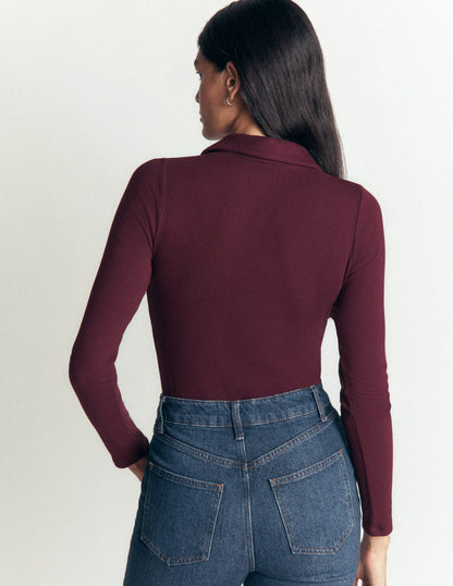 Jersey Velvet Ribbed Shirt-Dark Cherry
