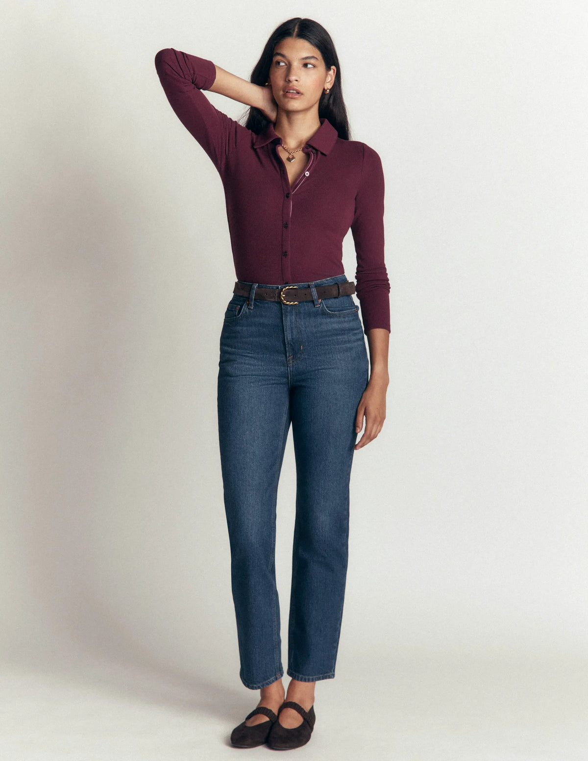 Jersey Velvet Ribbed Shirt-Dark Cherry