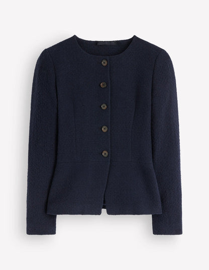 Collarless Tailored Blazer-Navy