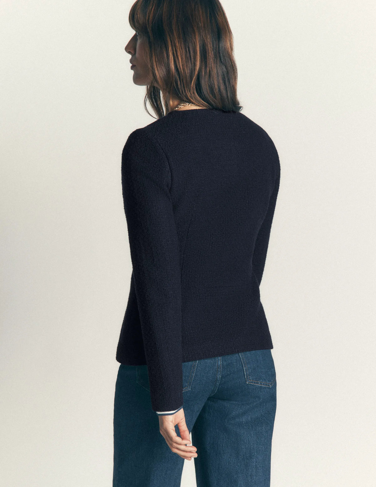 Collarless Tailored Blazer-Navy