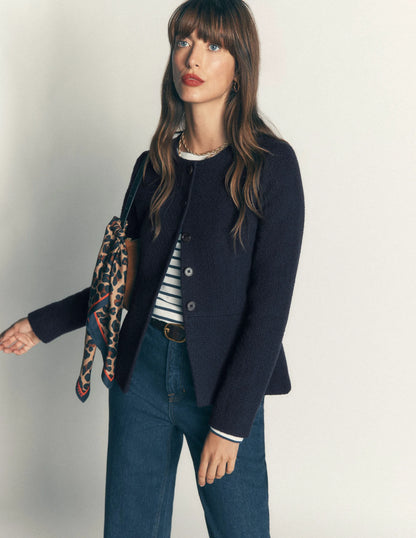 Collarless Tailored Blazer-Navy