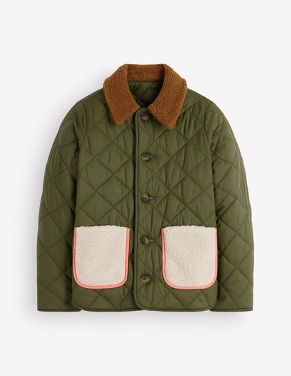 Reversible Borg Mix Coat-Woodland Green