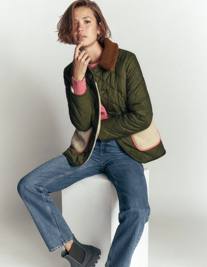 Reversible Borg Mix Coat-Woodland Green