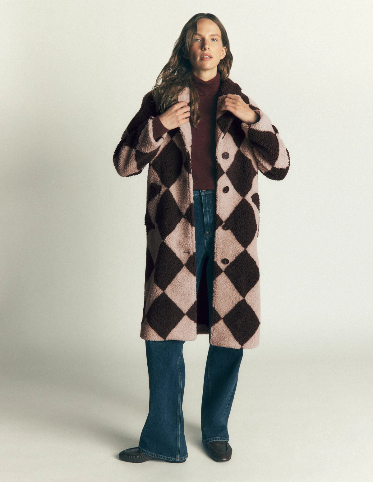 Cotswold Borg Coat-Mink & Brown Giant Borg Argyle