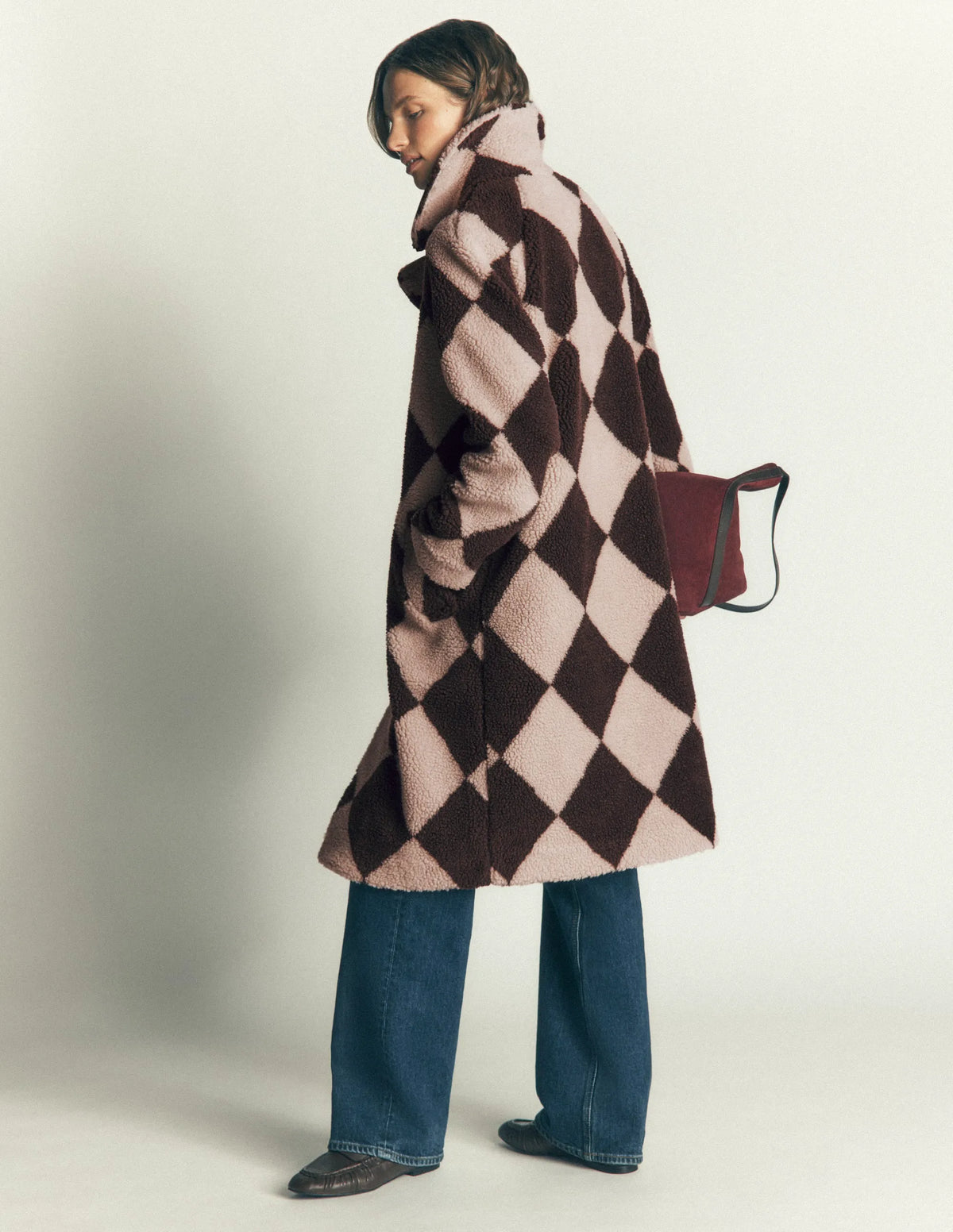 Cotswold Borg Coat-Mink & Brown Giant Borg Argyle