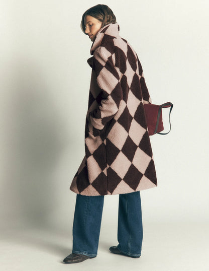 Cotswold Borg Coat-Mink & Brown Giant Borg Argyle