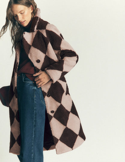 Cotswold Borg Coat-Mink & Brown Giant Borg Argyle