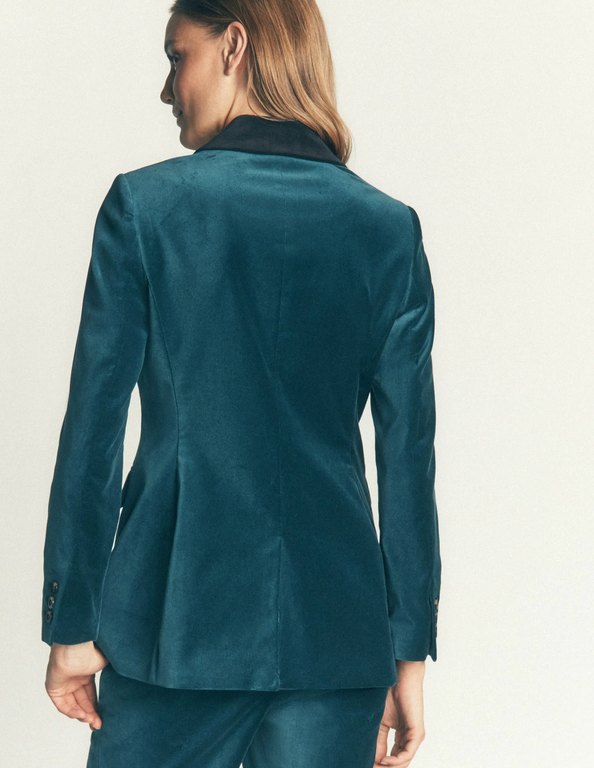 Longline Velvet Button Blazer-Teal Ocean