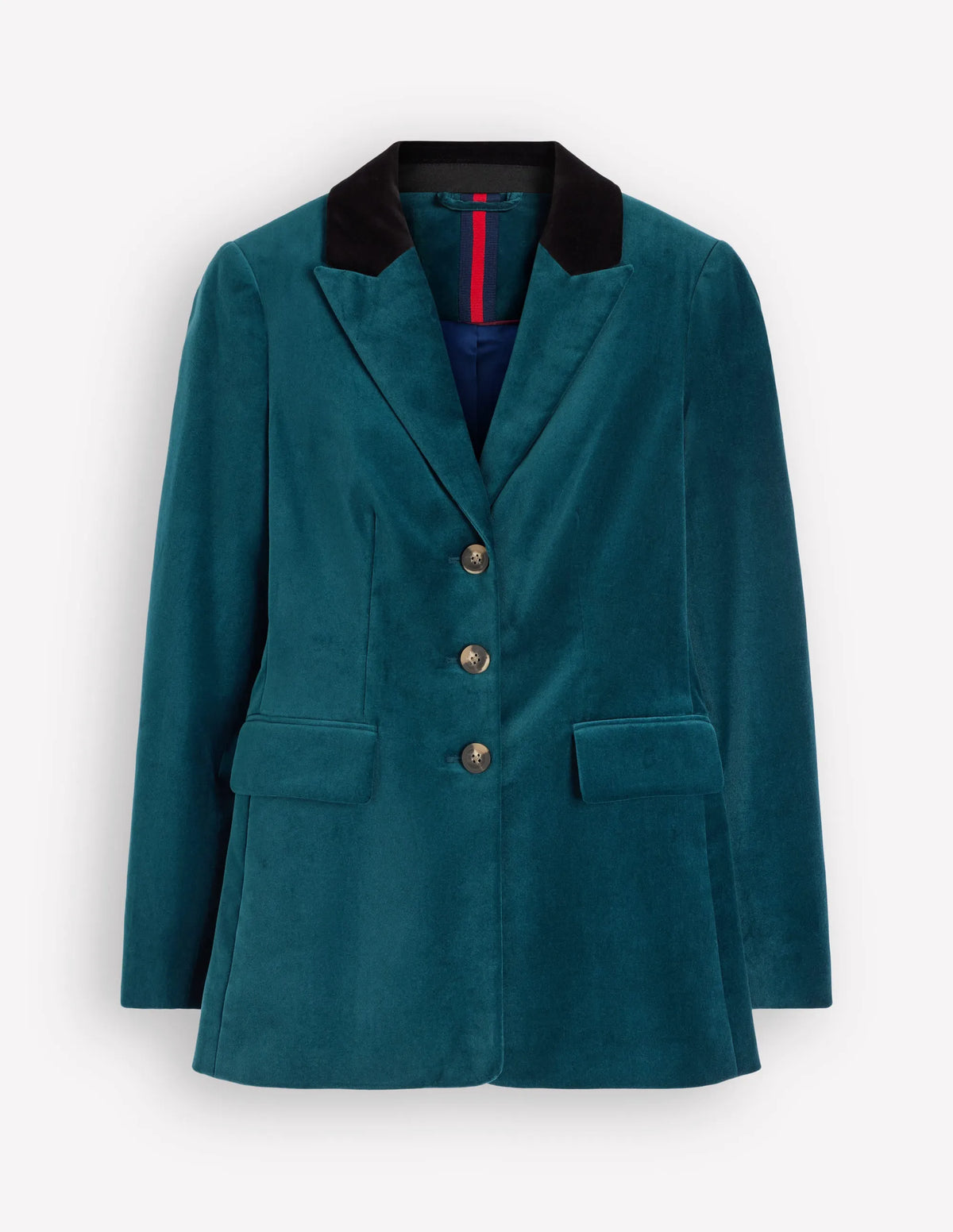 Longline Velvet Button Blazer-Teal Ocean