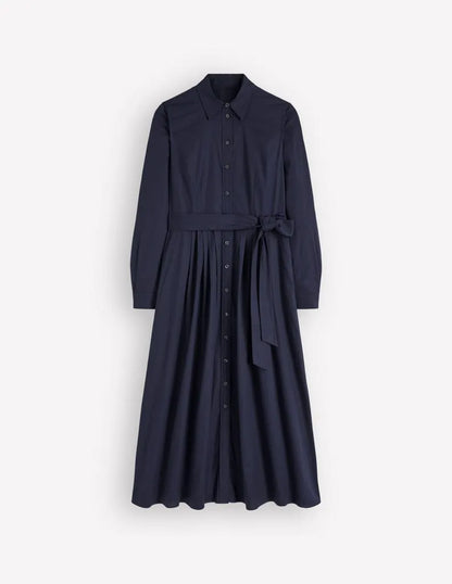 Alexa Cotton Midi Shirt Dress-Navy